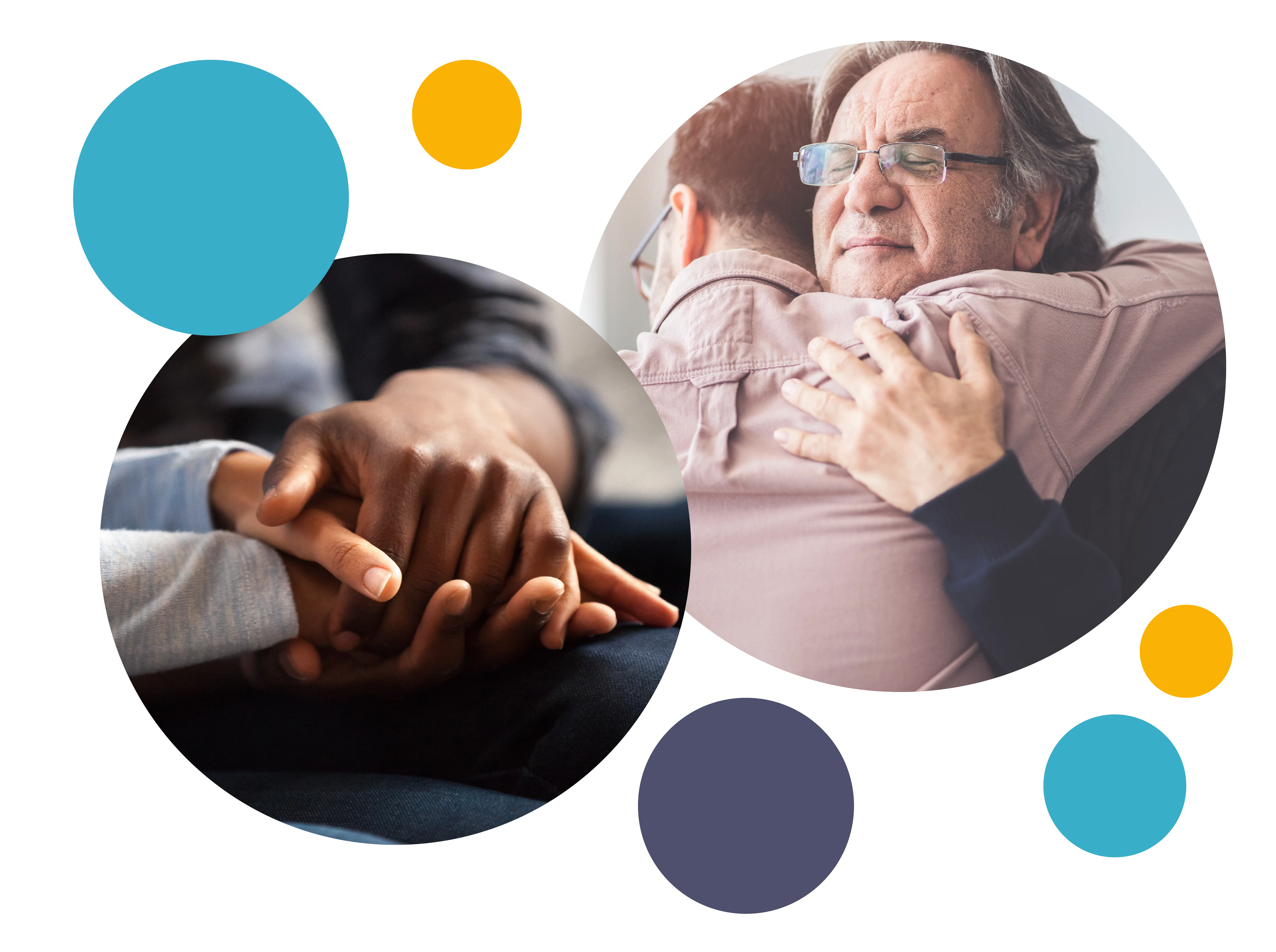hugging men and two hands holding one another in comfort 