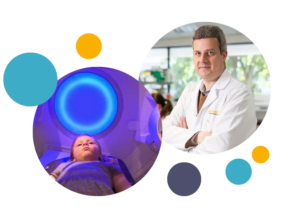 Dr Jason Parsons and proton therapy machine in action 