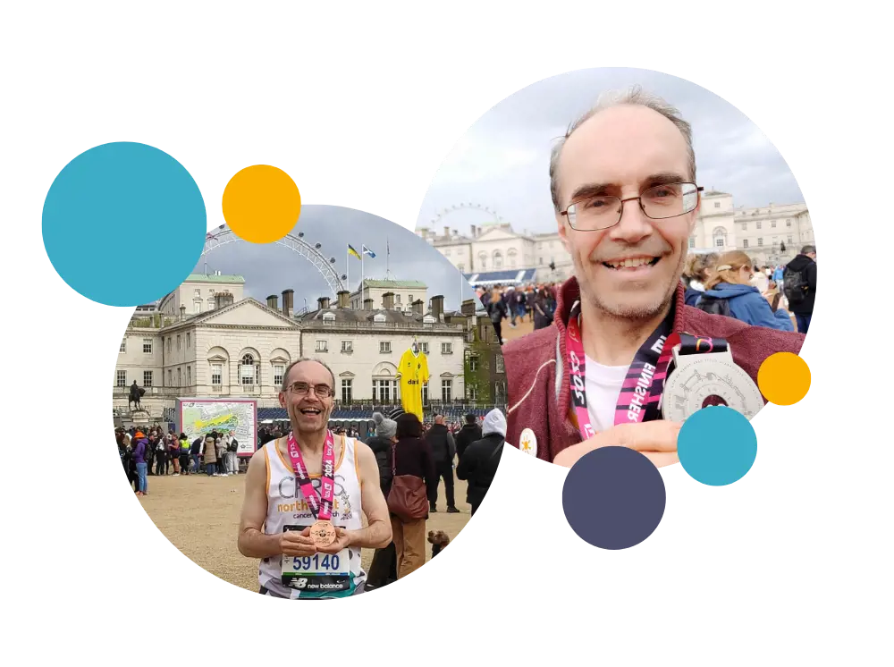 Chris at the 2024 london marathon and 2023 london marathon 