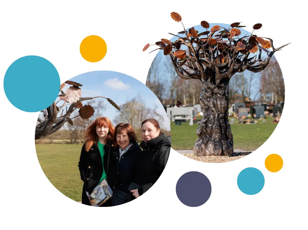 The tree in situ at thornton garden of rest and one of the families who placed a memory leaf on the tree 