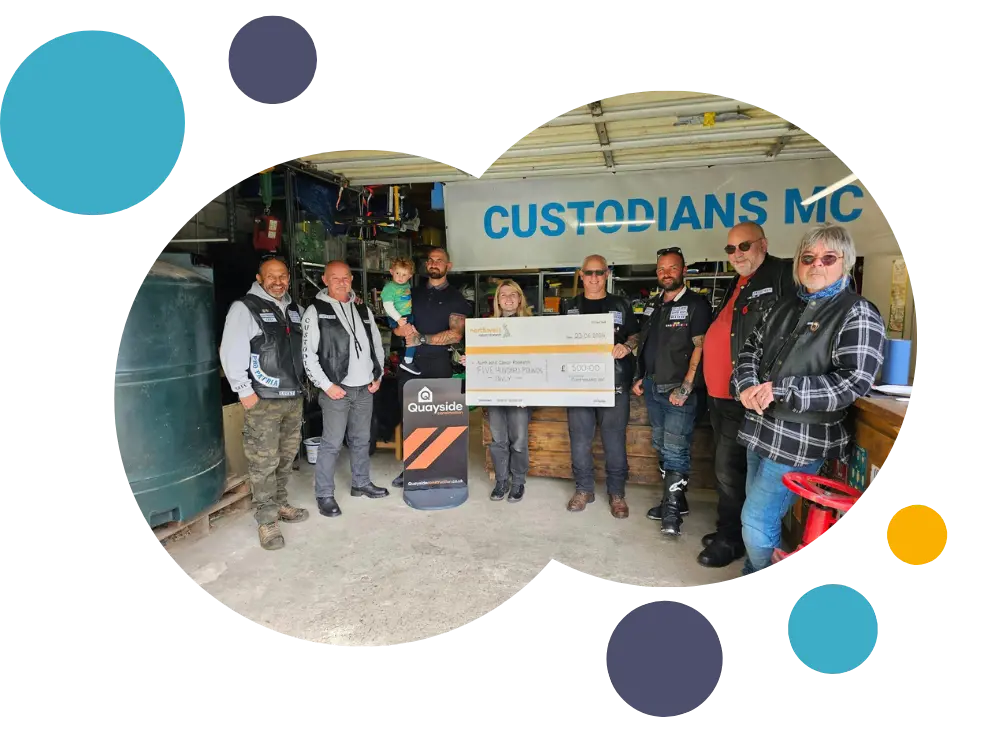 the custodians mc group presenting fundraiser morgan with their fundraising cheque 