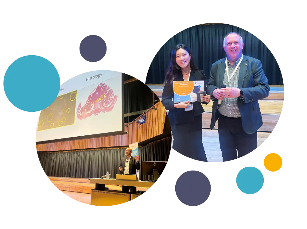 ceo alastair presenting an award to a student and a researcher giving an overview on his project 