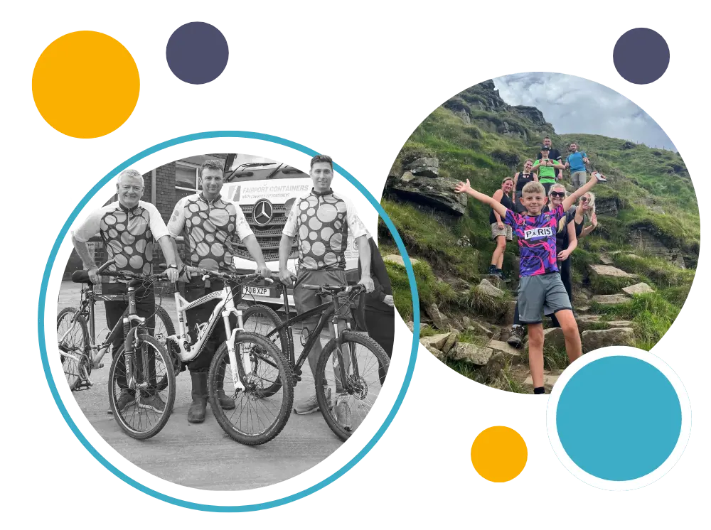fairport containers cyclists and greenhalgh kerr climbing a mountain with family 